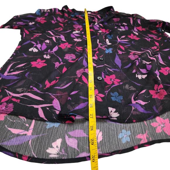 Kut From The Kloth Womens Button Up Blouse Size XL Sheer Dark Romantic Flowy - Picture 10 of 10